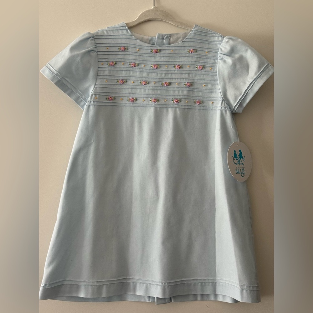 Luli & Me Light Blue Floral Embroidered Dress
